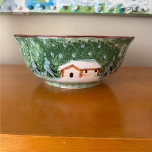 R.H. Macy & Co. Bowl Holiday Winter House Scenery Colorful & Vintage Ceramic